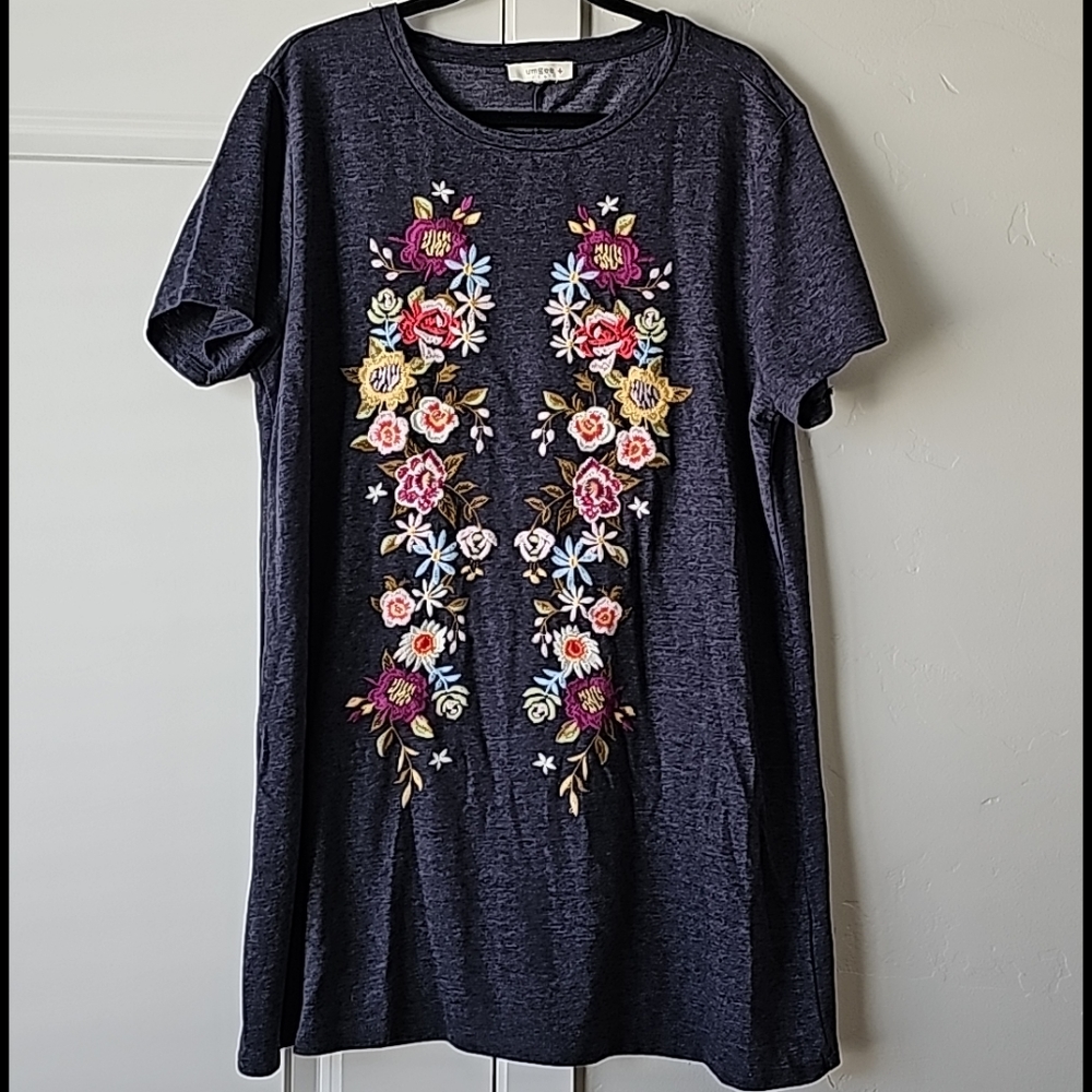 Umgee USA Floral Embroidered Shirt Dress 1XL